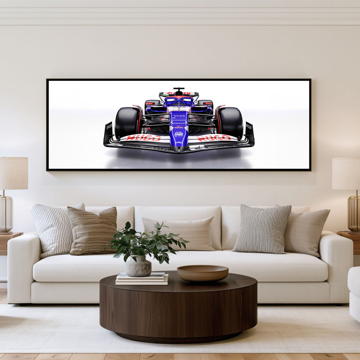 Sector One Panoramic Formula 1 Wall Art shown in a living room