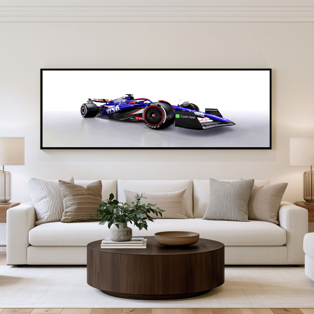 Sector Three Panoramic Formula 1 Wall Art shown in a living room