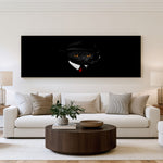 Midnight Cat Gentleman Panoramic Wall Art shown in a living room