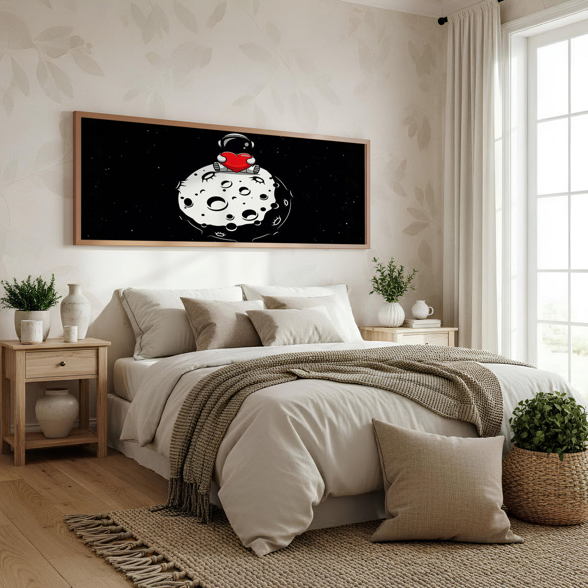 Mickey Moon Landing Panoramic Wall Art shown in a bedroom