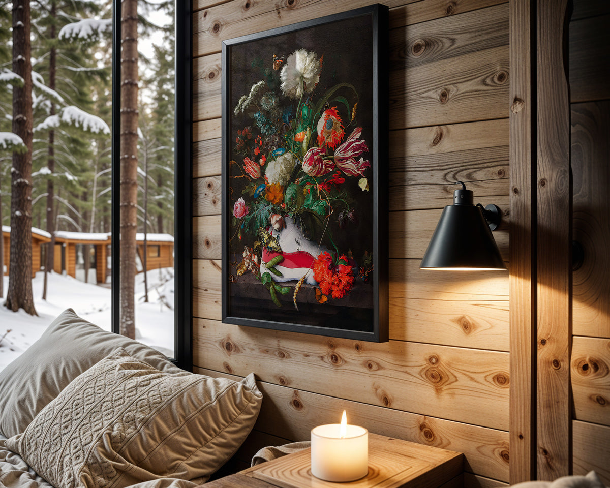 Sneaker Bouquet wall art in cabin interior