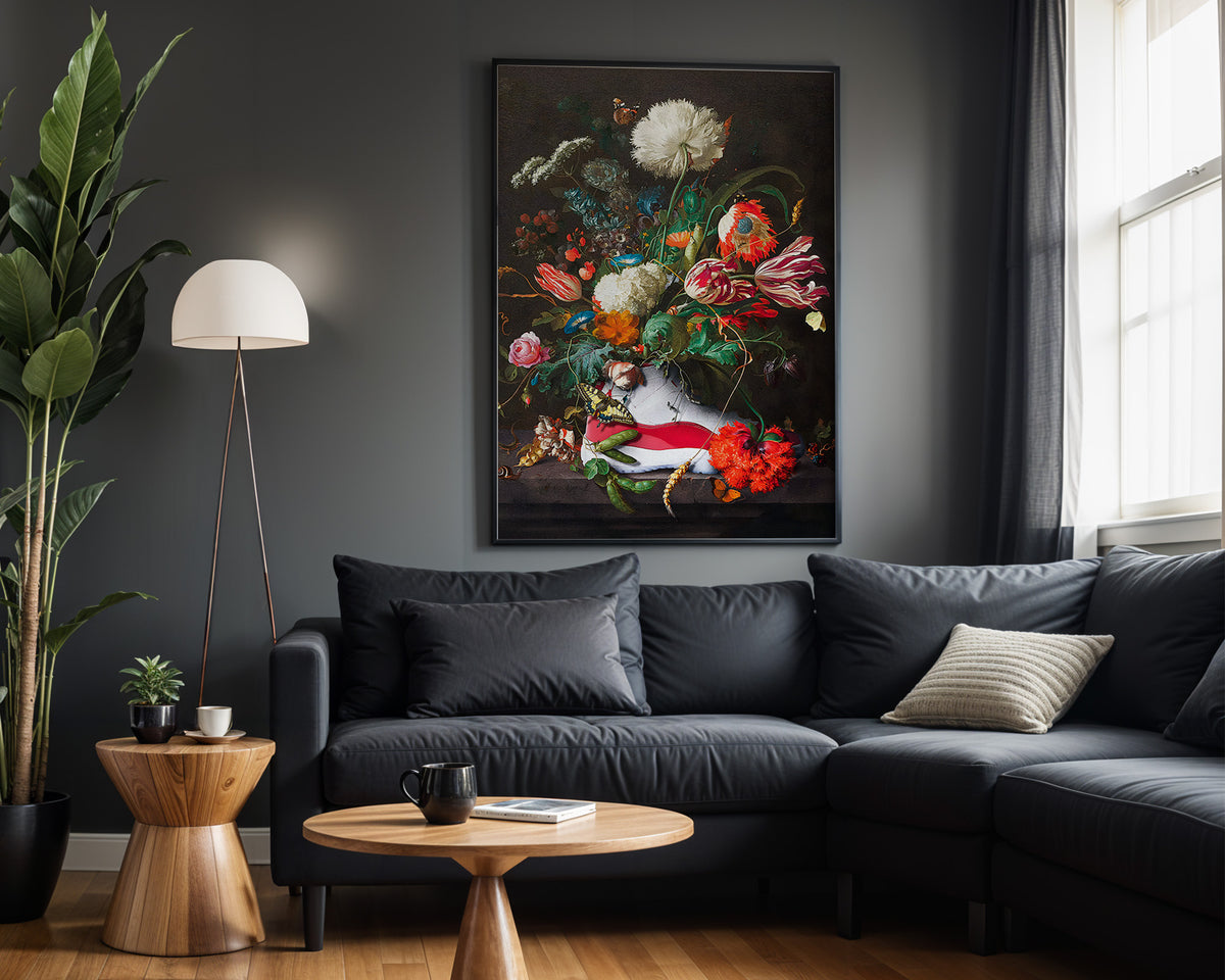 Sneaker Bouquet wall art in modern living room