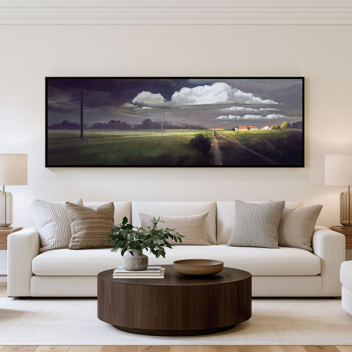 Stormlight Country Panoramic Wall Art shown in a living room