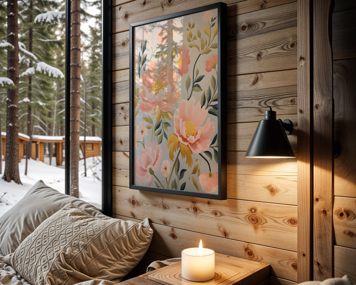 Soft Peony Dreams kids nursery wall art – main room view