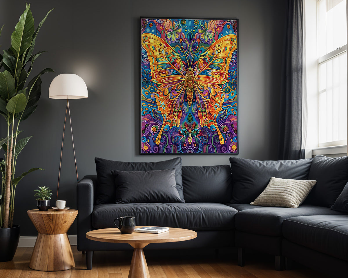 Spectrum Roots psychedelic wall art – dark lounge view