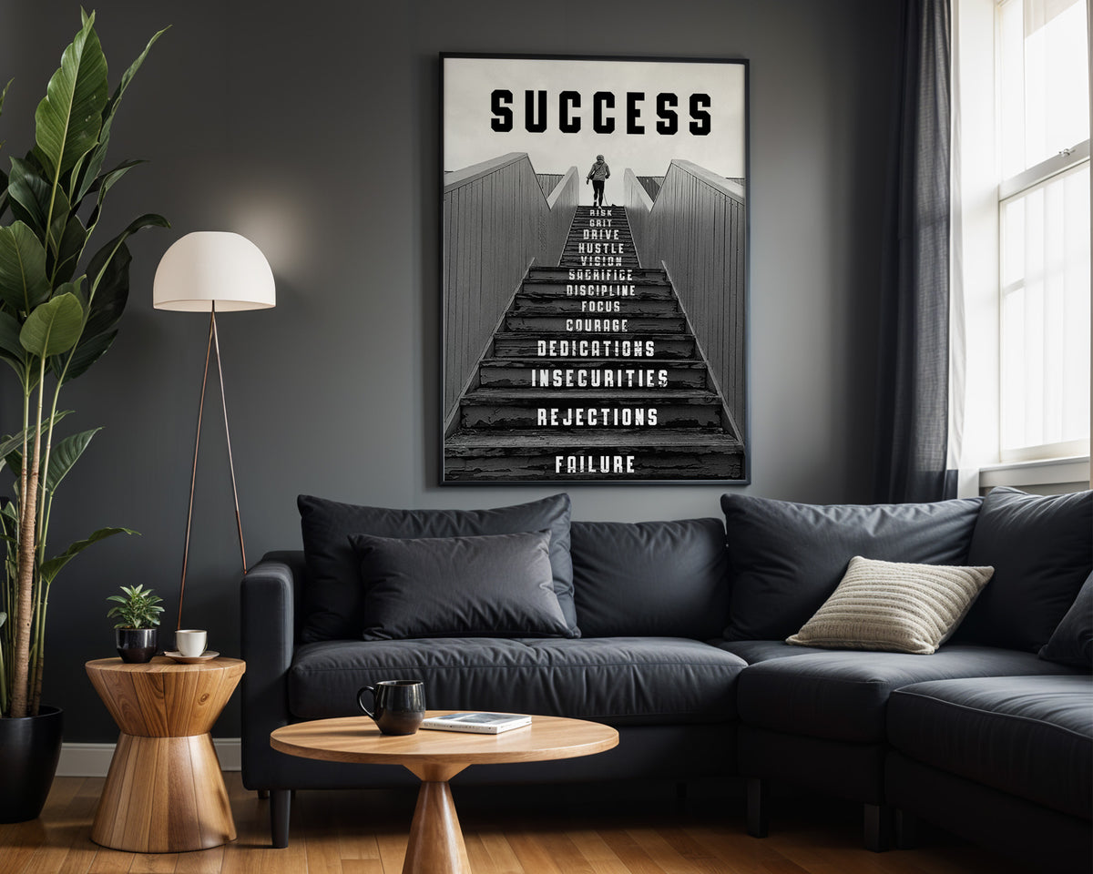 Stairway to Success motivational wall art – alternate room view