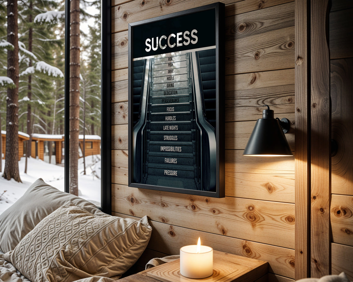 Steps to Success motivational wall art – main room view