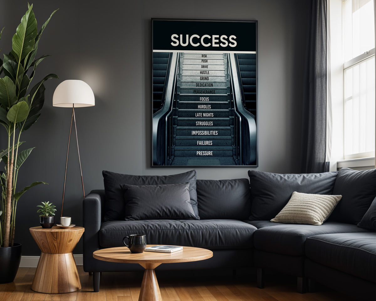 Steps to Success motivational wall art – alternate room view