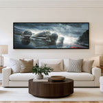 Storm Racer panoramic motorsport wall art shown in a living room