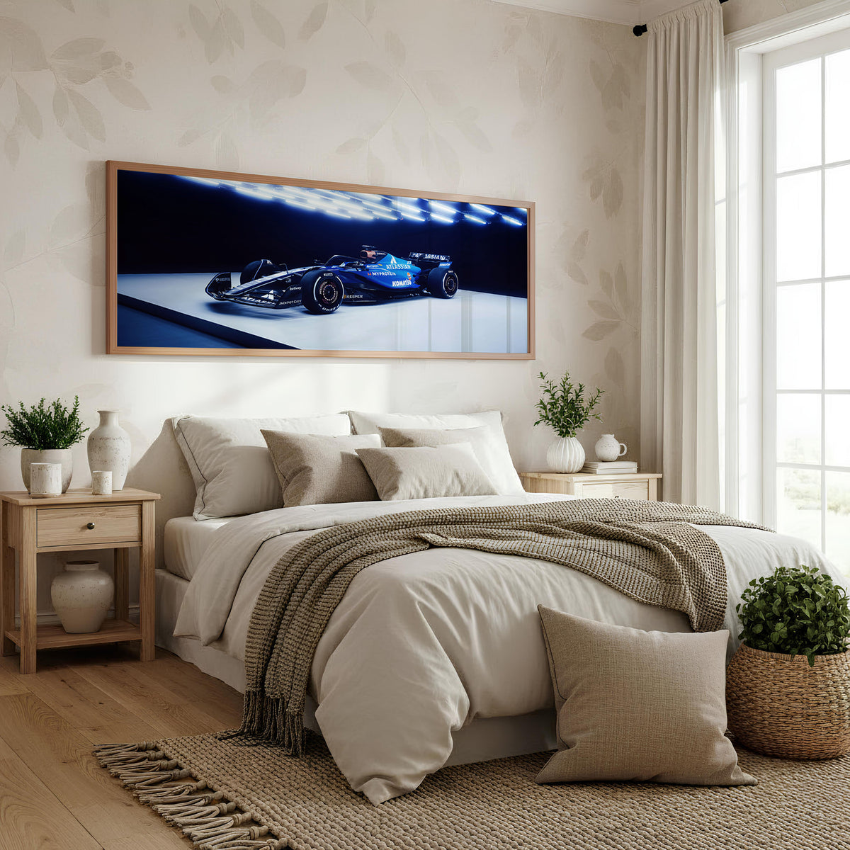 Street Circuit Panoramic Formula 1 Wall Art shown in a bedroom