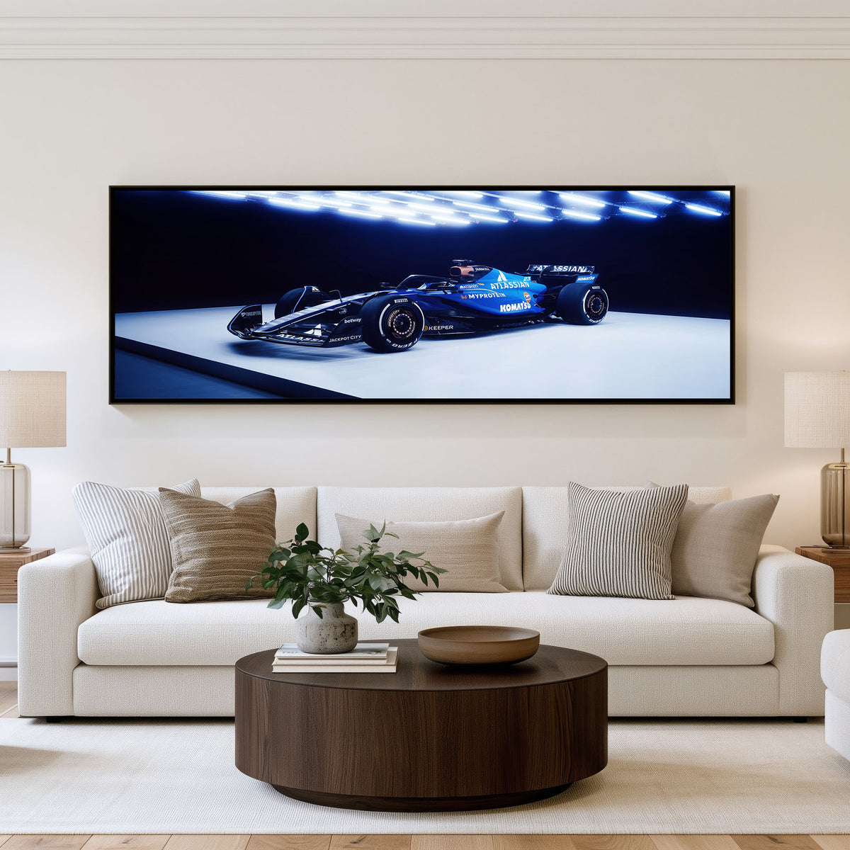 Street Circuit Panoramic Formula 1 Wall Art shown in a living room