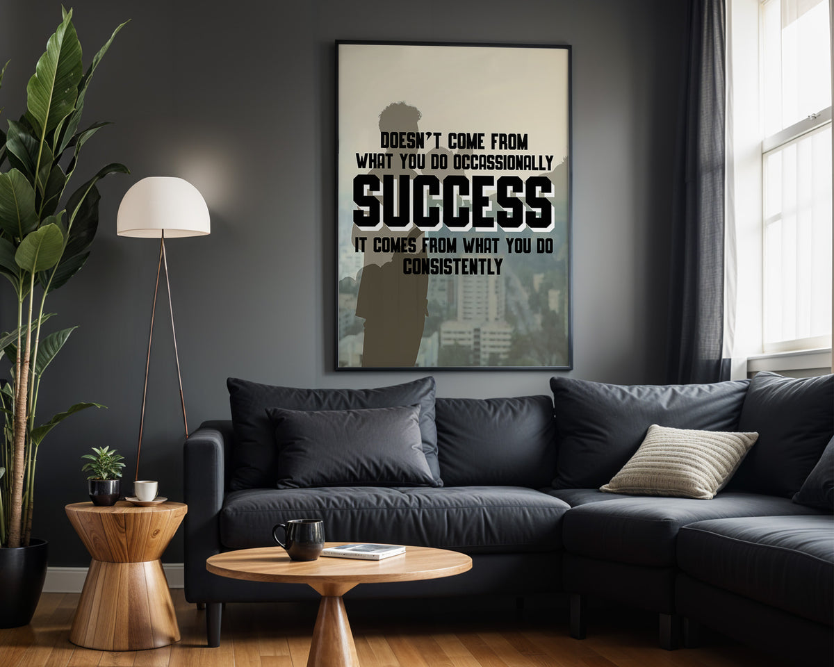 Success Begins Outside Comfort motivational wall art – alternate room view