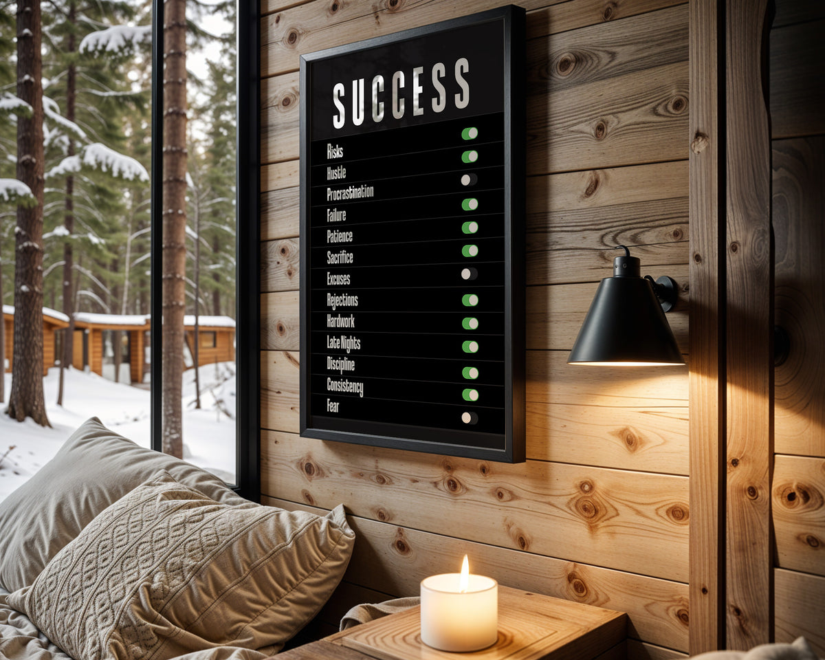 Success Checklist motivational wall art – main room view