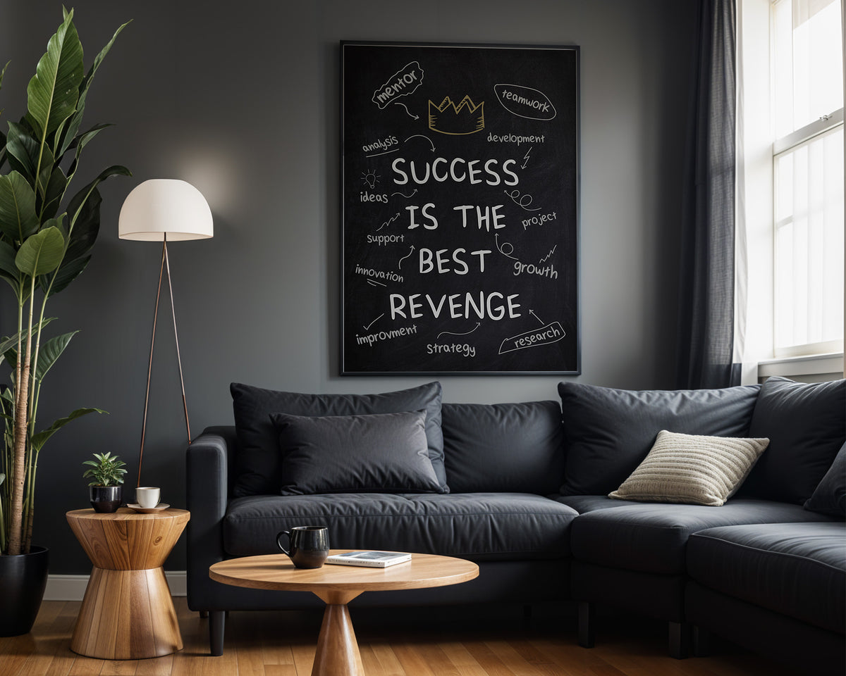 Success Is the Best Revenge motivational wall art – alternate room view