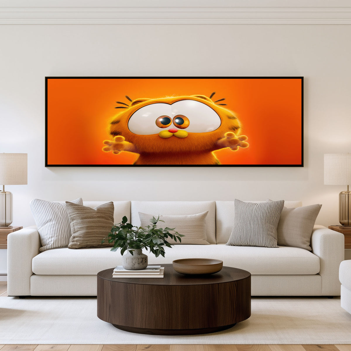 Garfield Sunny Smile Panoramic Wall Art shown in a living room