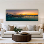 Sunset Bay Panoramic Wall Art shown in a living room