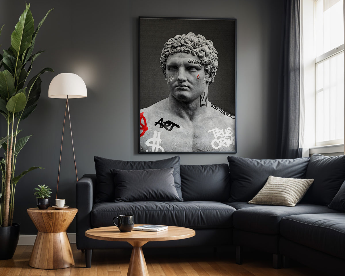 Tagged Titan wall art in modern living room