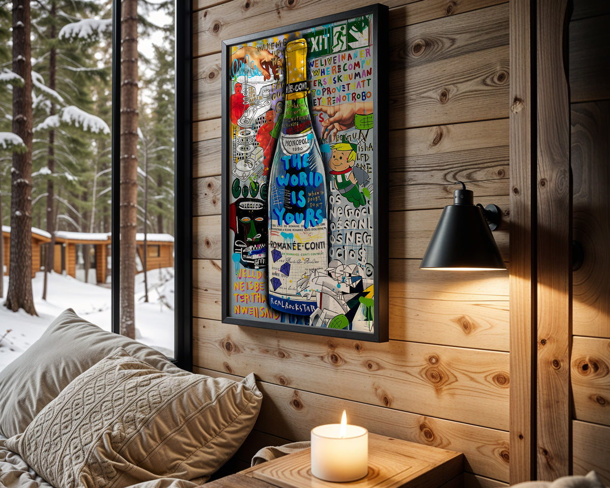 The World Is Yours wall art in cabin interior