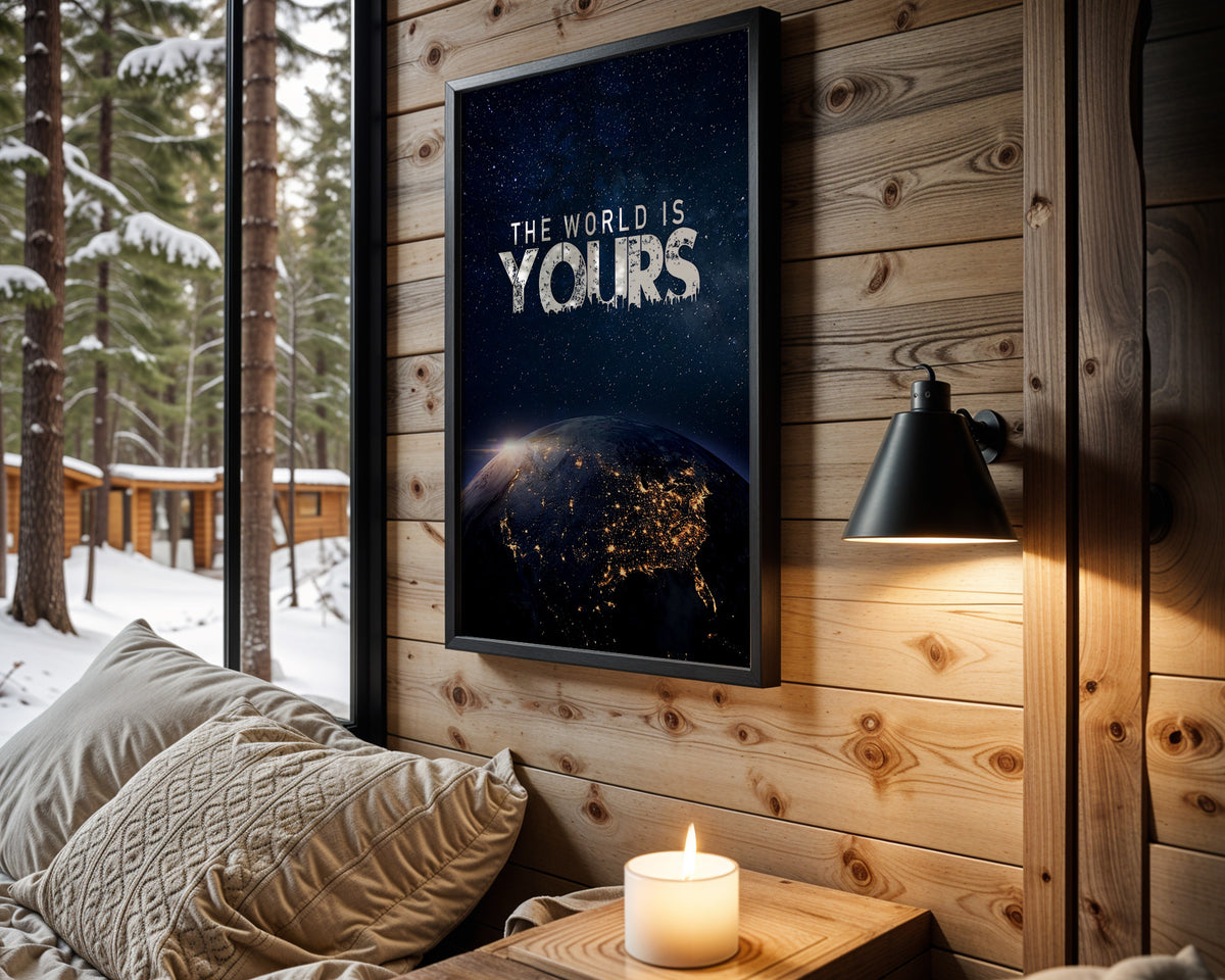 The World Is Yours motivational wall art – main room view