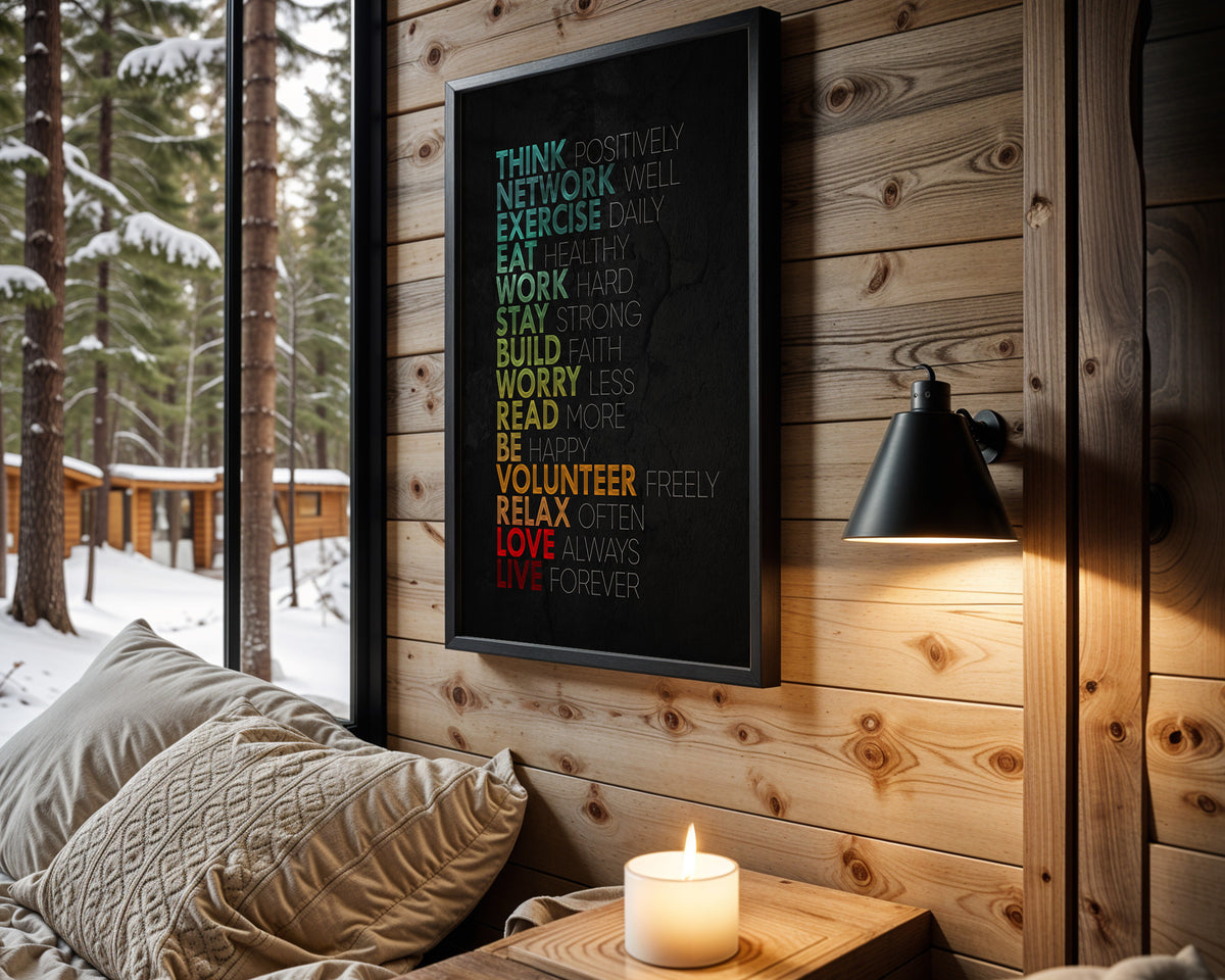 Think Positively motivational wall art – main room view