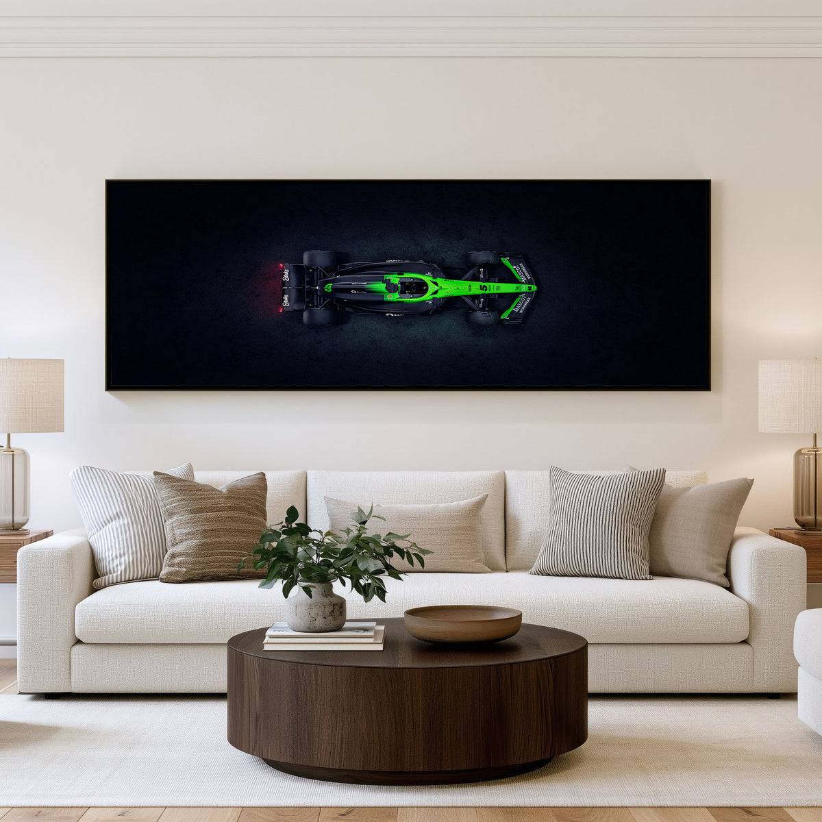 Throttle Panoramic Formula 1 Wall Art shown in a living room
