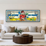 Scrooge No Money No Funny Panoramic Wall Art shown in a living room