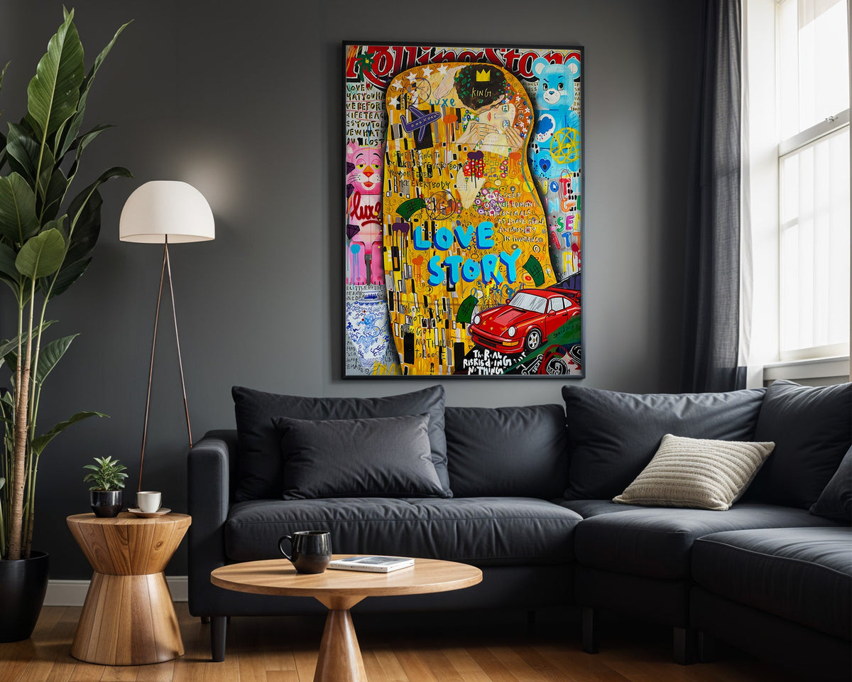 Golden Love Story wall art in modern living room