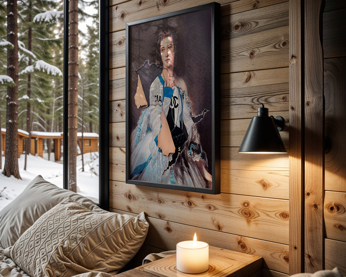 Torn Couture wall art in cabin interior