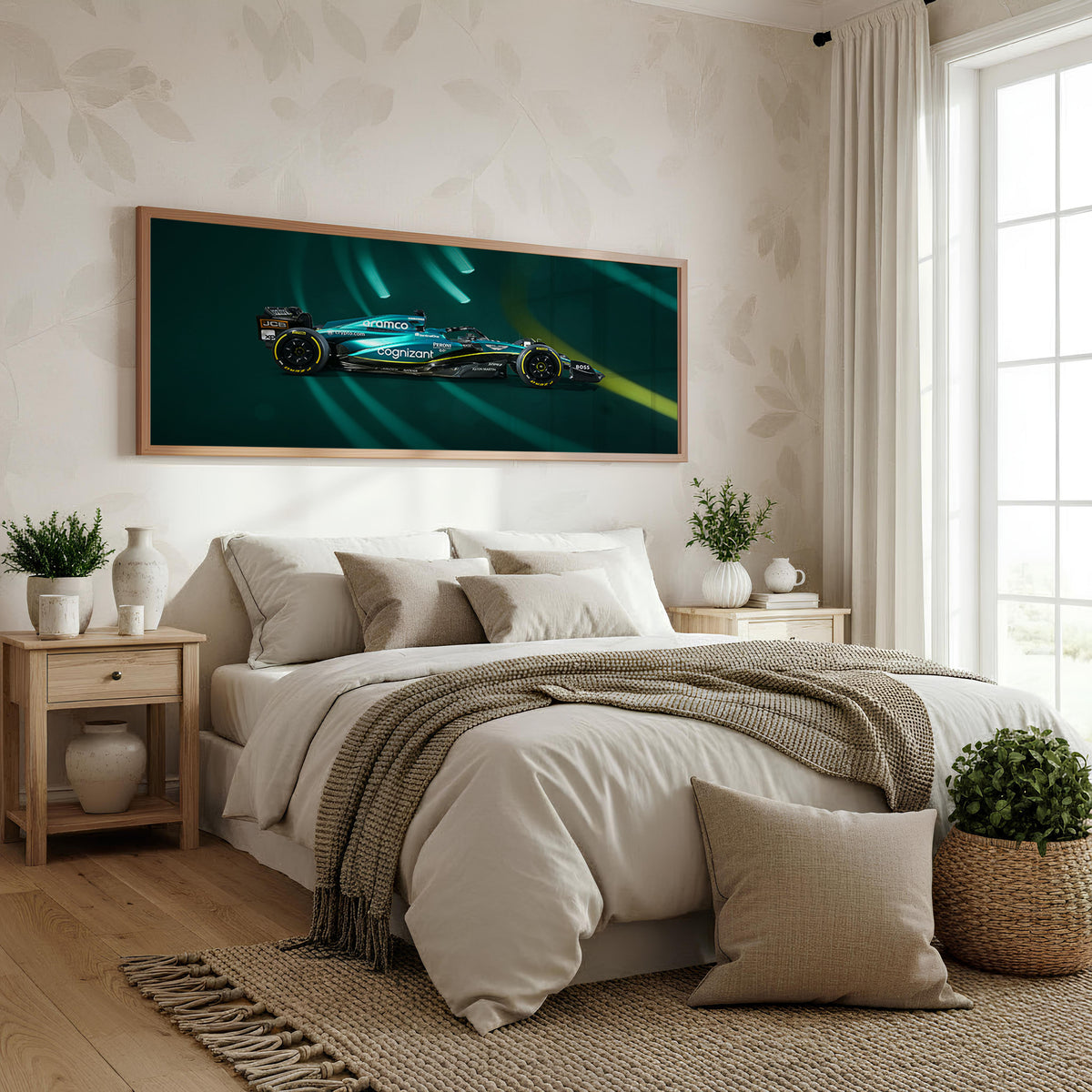 Track Limit Panoramic Formula 1 Wall Art shown in a bedroom