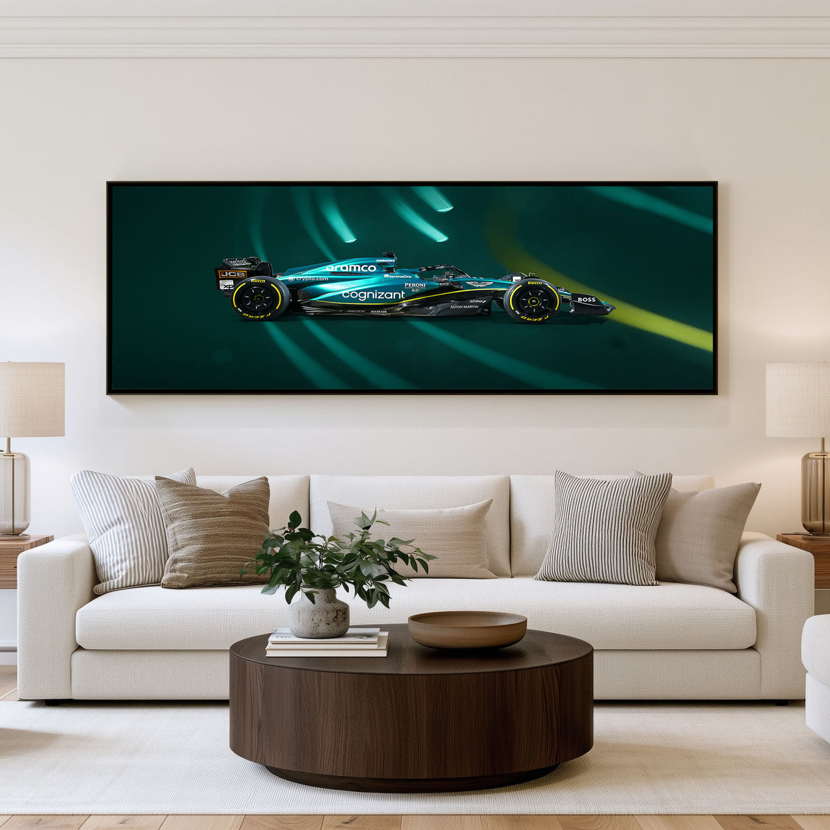Track Limit Panoramic Formula 1 Wall Art shown in a living room