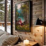 Trail Runner wall art in cabin interior