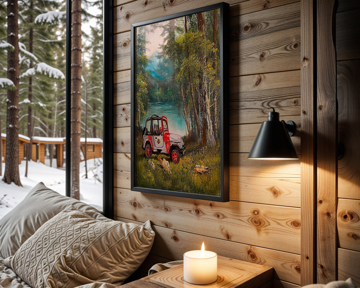 Trail Runner wall art in cabin interior