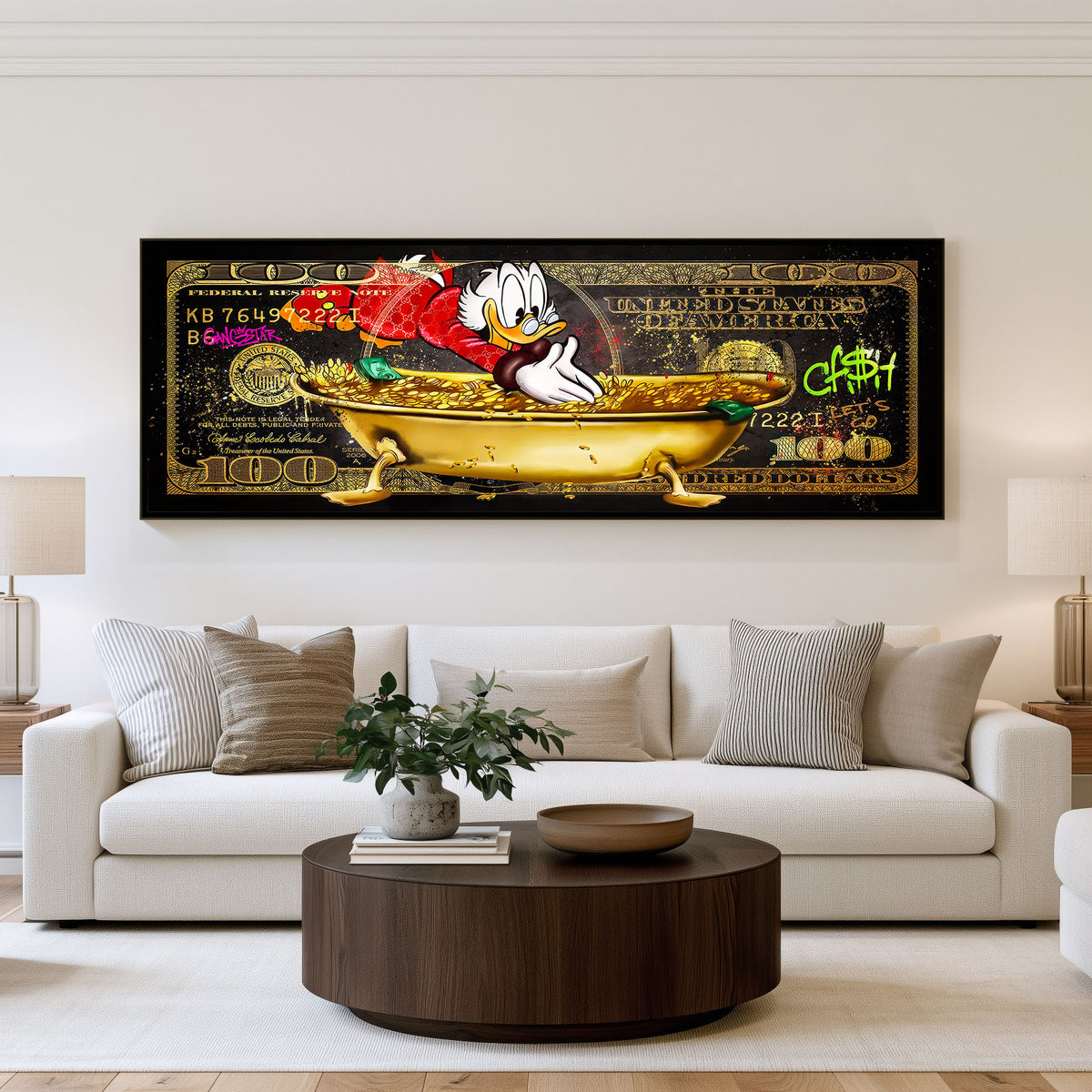 Treasure Rush panoramic wall art shown in a living room