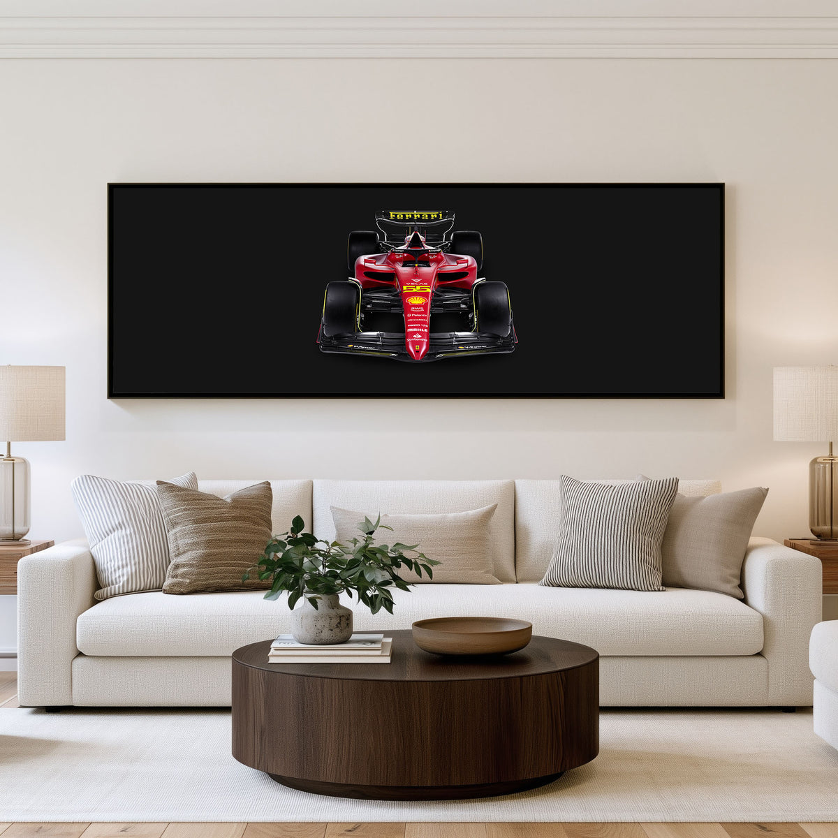 Turbo Panoramic Formula 1 Wall Art shown in a living room