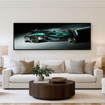 Under Lights Panoramic Formula 1 Wall Art shown in a living room