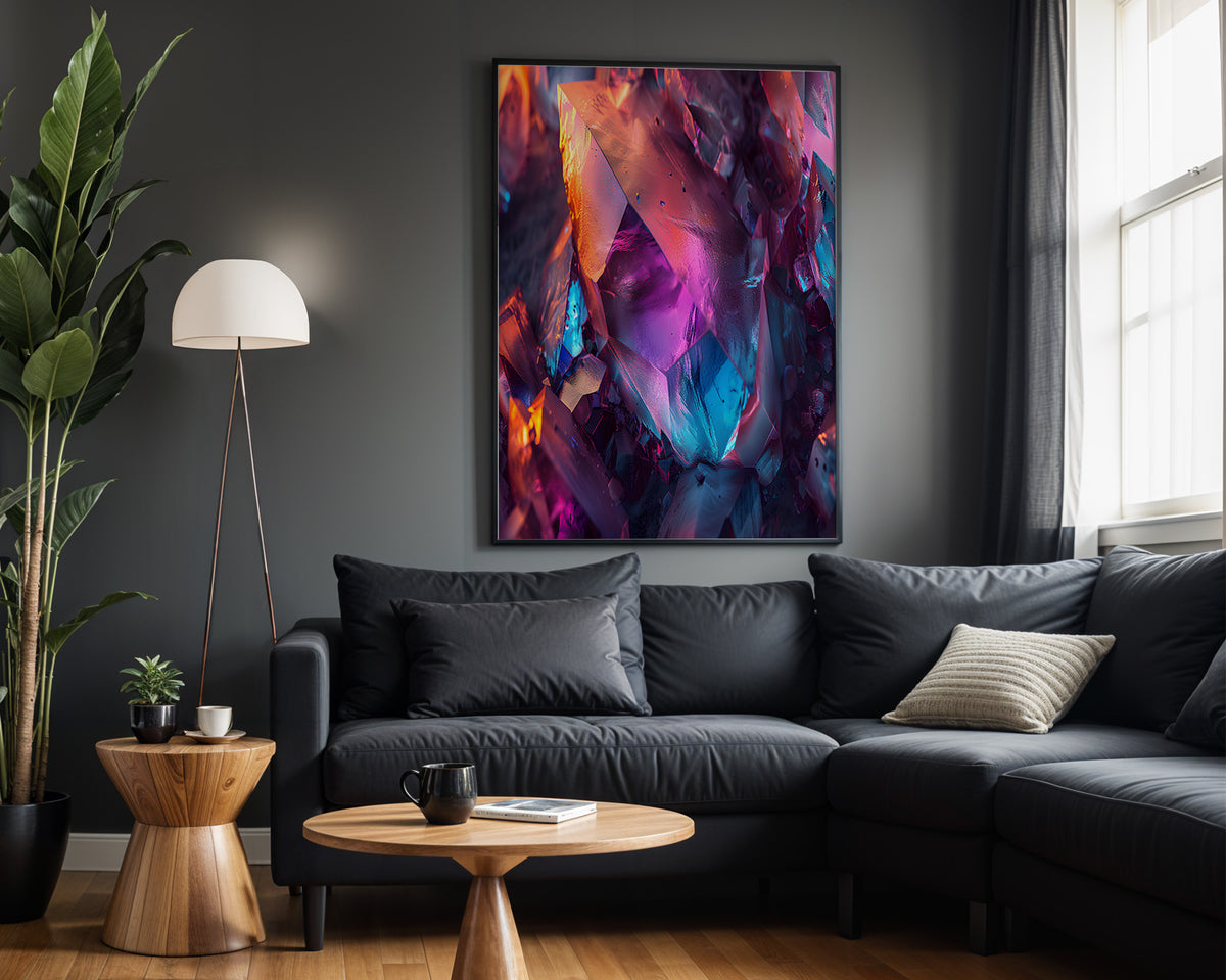 Neon Fracture wall art – framed room view