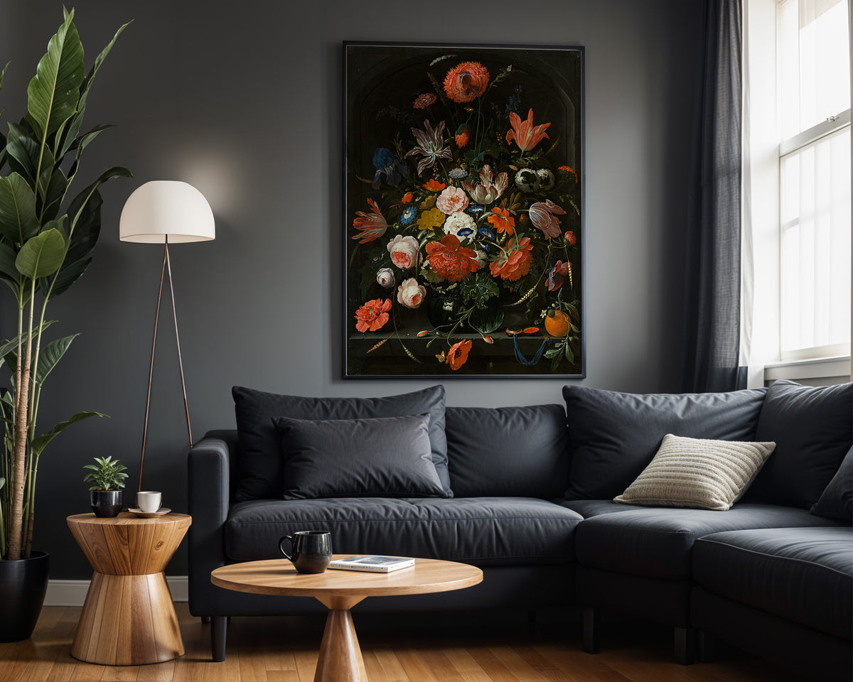 Baroque Wildflower Bouquet wall art – framed room view