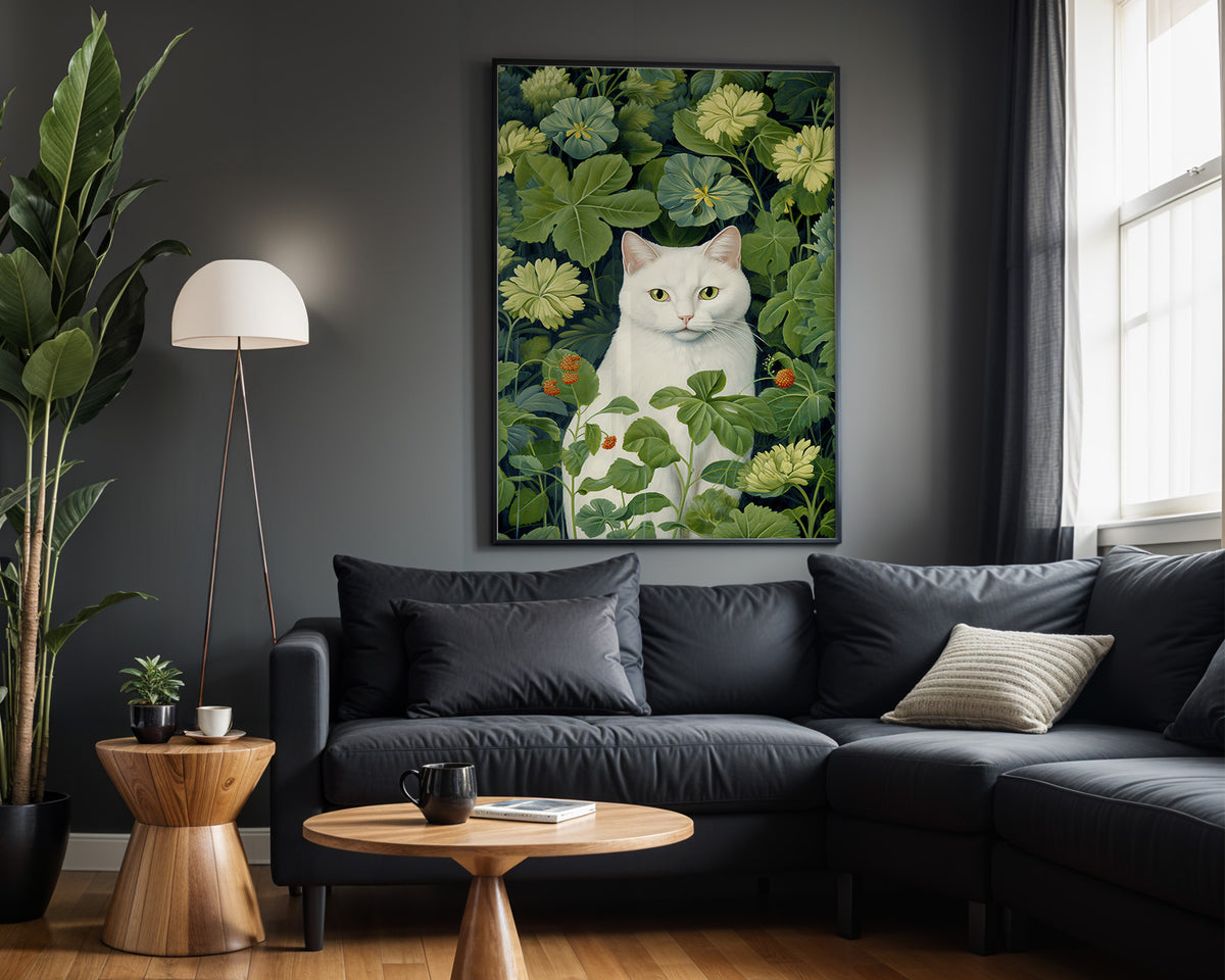 White Cat Garden wall art – framed room view