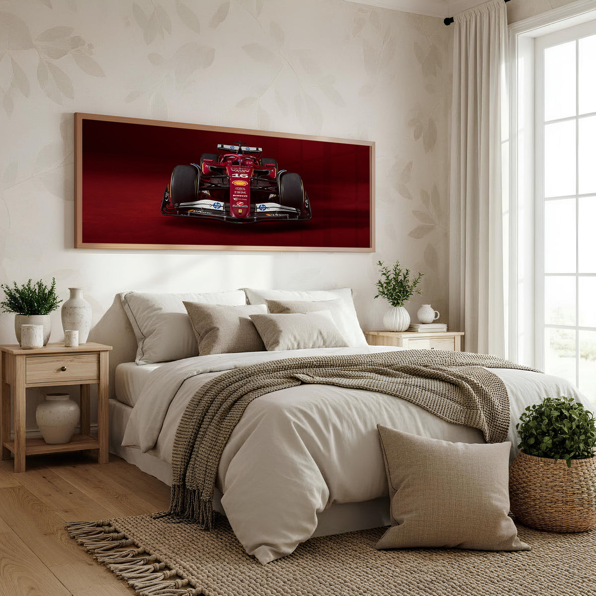 Victory Lap Panoramic Formula 1 Wall Art shown in a bedroom