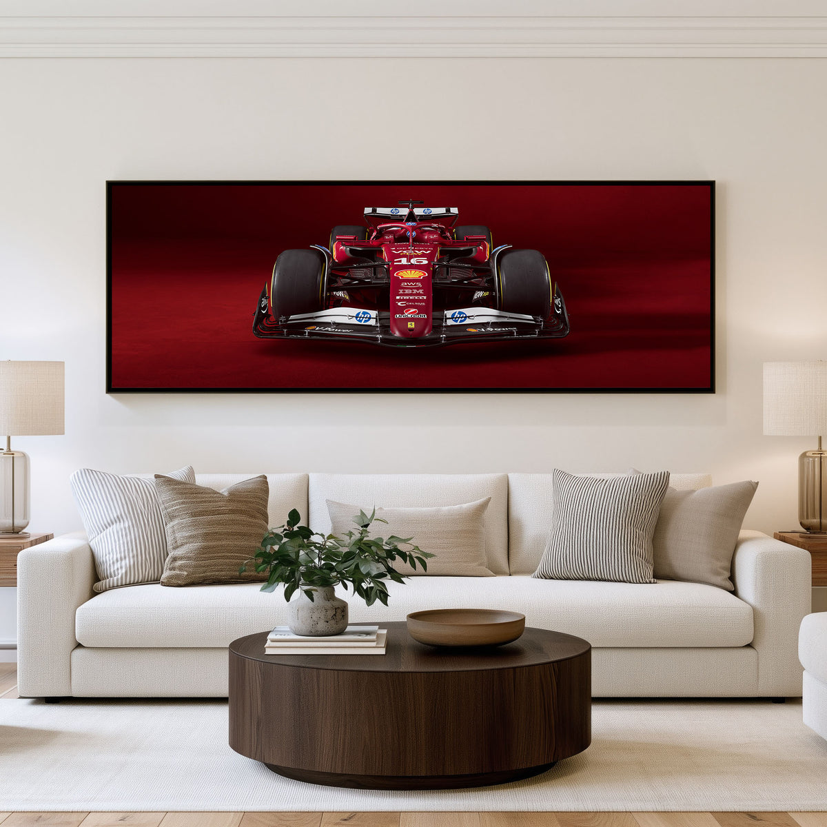 Victory Lap Panoramic Formula 1 Wall Art shown in a living room