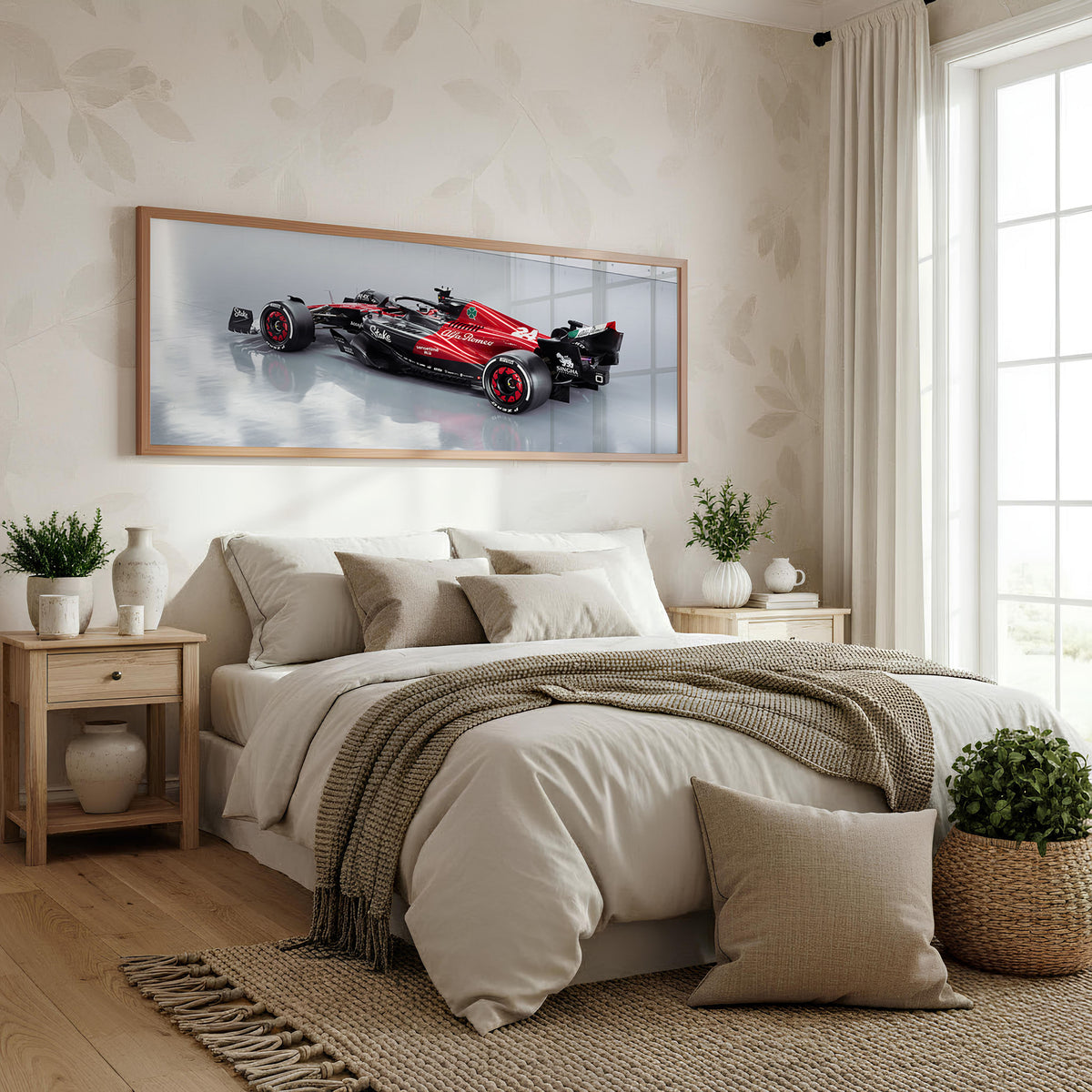 Victory Panoramic Formula 1 Wall Art shown in a bedroom