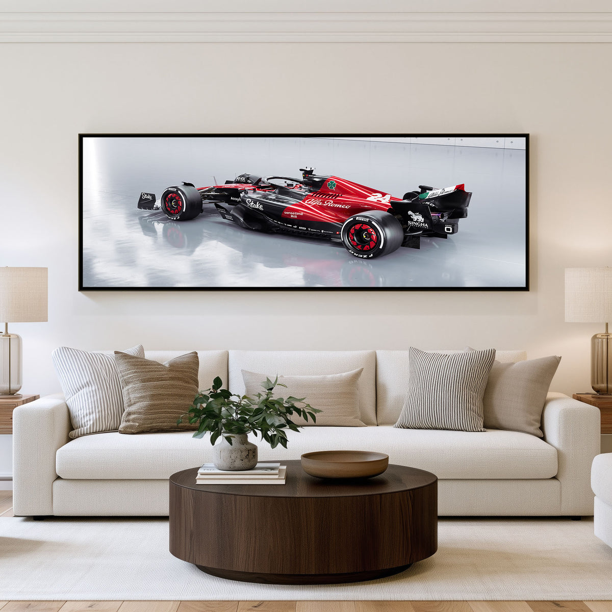 Victory Panoramic Formula 1 Wall Art shown in a living room