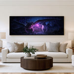 Toothless and Light Fury Panoramic Wall Art shown in a living room
