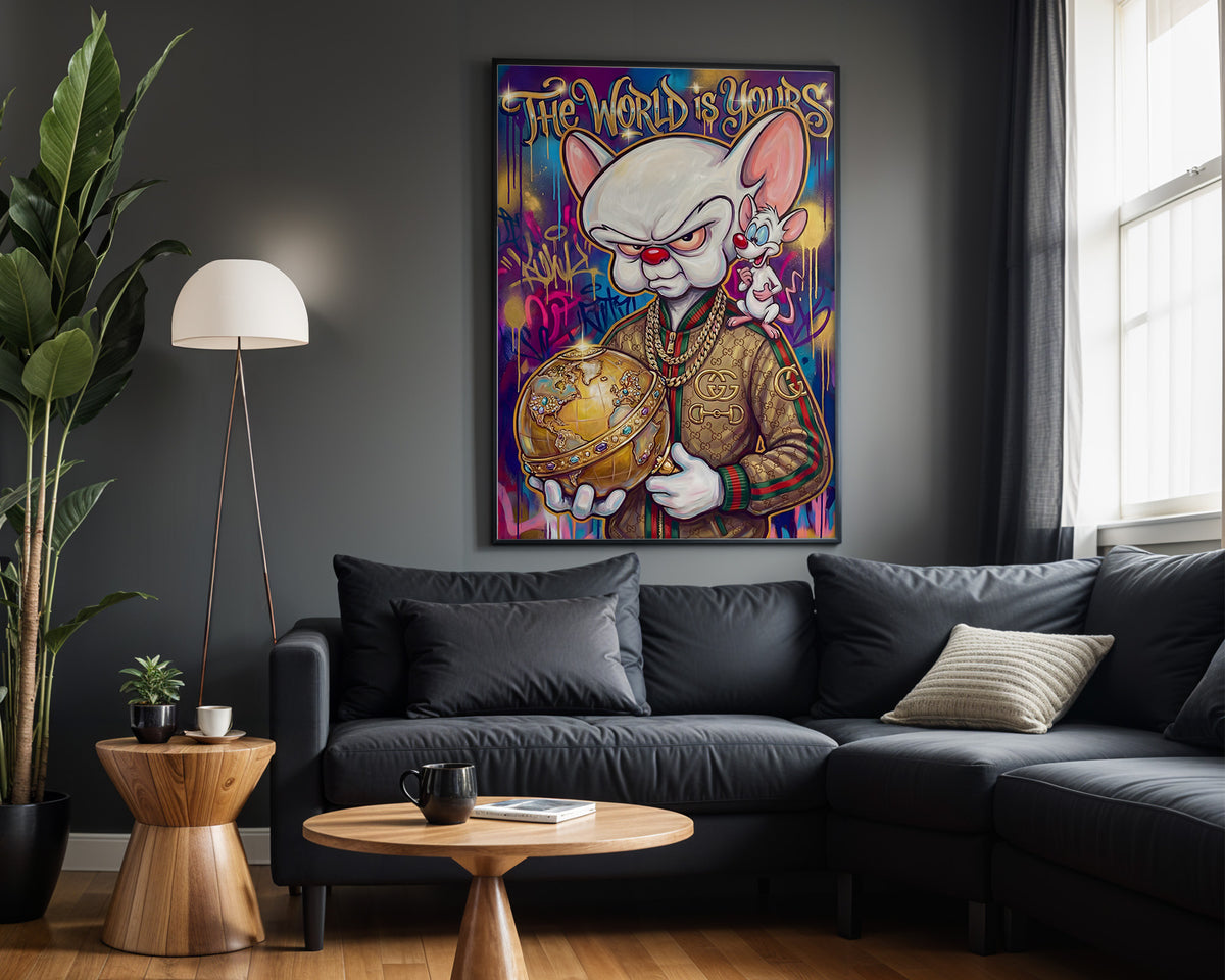 Pinky & Brain World Is Yours wall art – framed room view