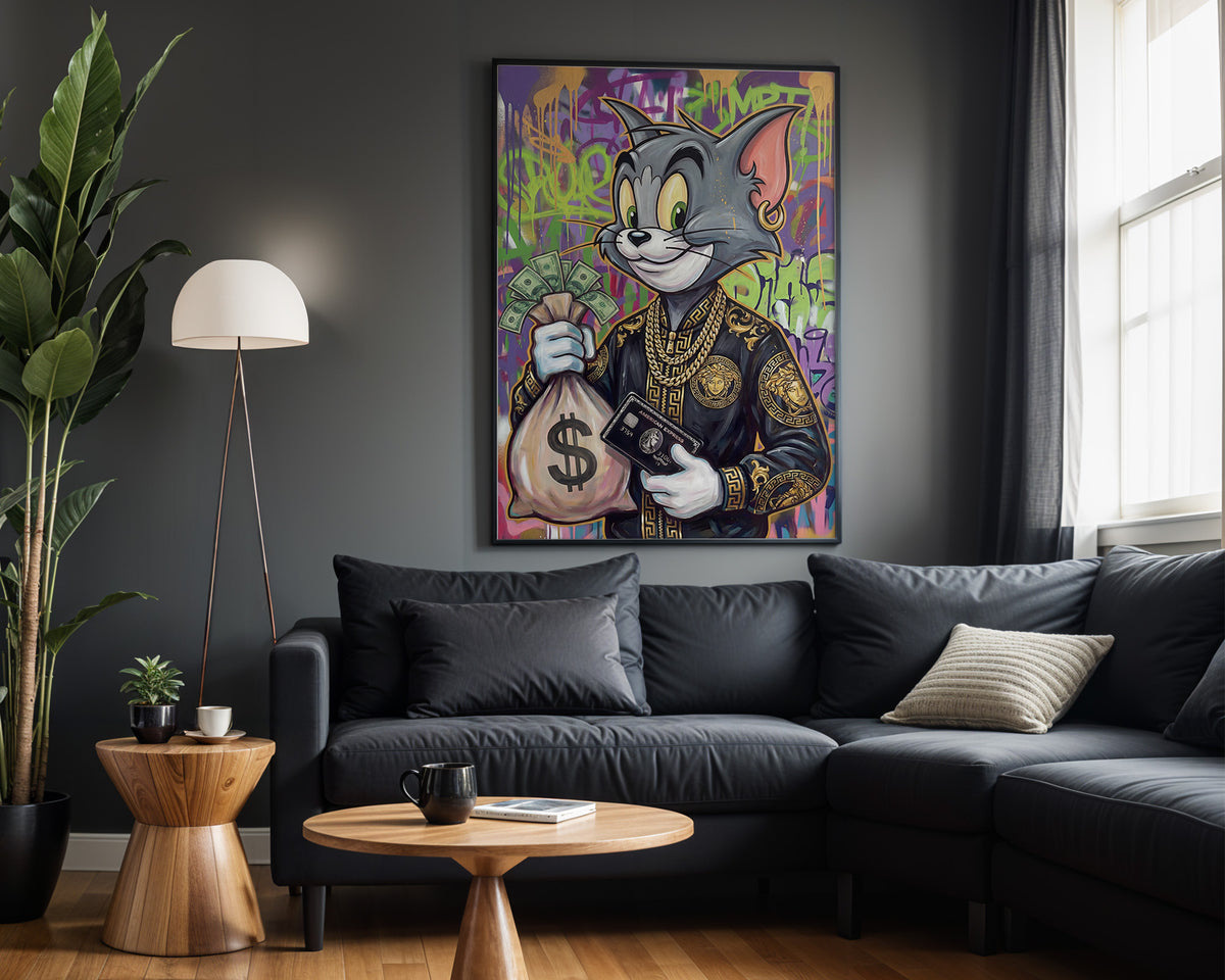 Tom Graffiti Fortune wall art – framed room view