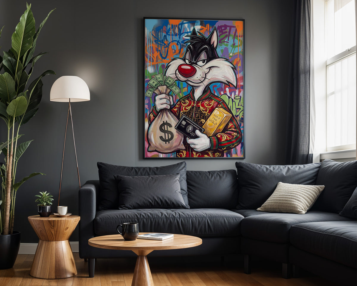 Sylvester Gold Bar Fortune wall art – framed room view