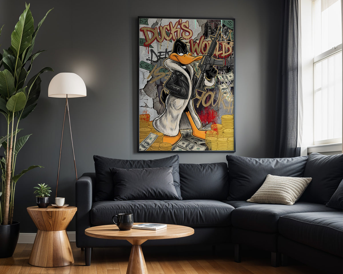 Daffy Duck's World wall art – framed room view