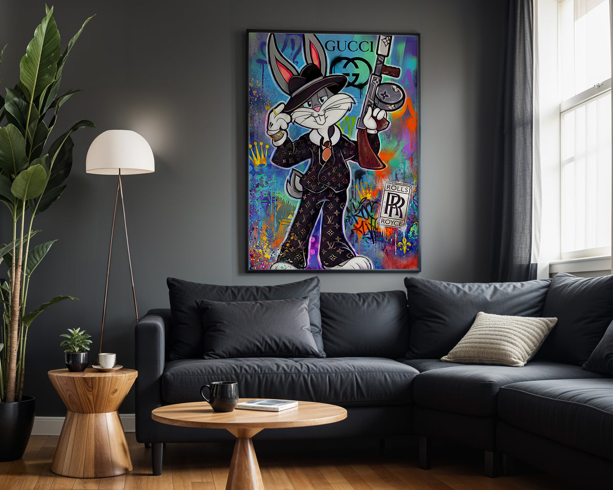Bugs Gucci Rolls wall art – framed room view
