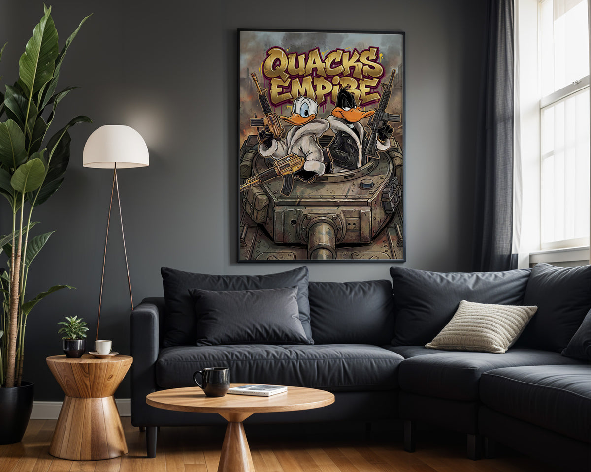 Quacks Empire wall art – framed room view