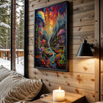 Visionary Bloom psychedelic wall art – cabin room view